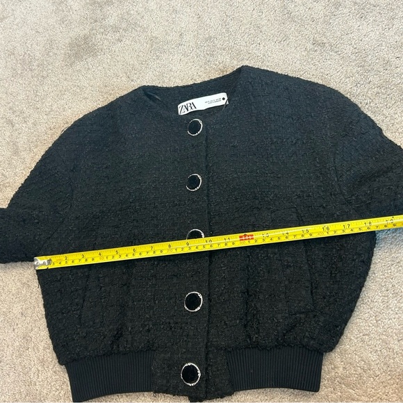 Zara Black tweed bomber jacket velvet button front Sz S - Picture 10 of 13